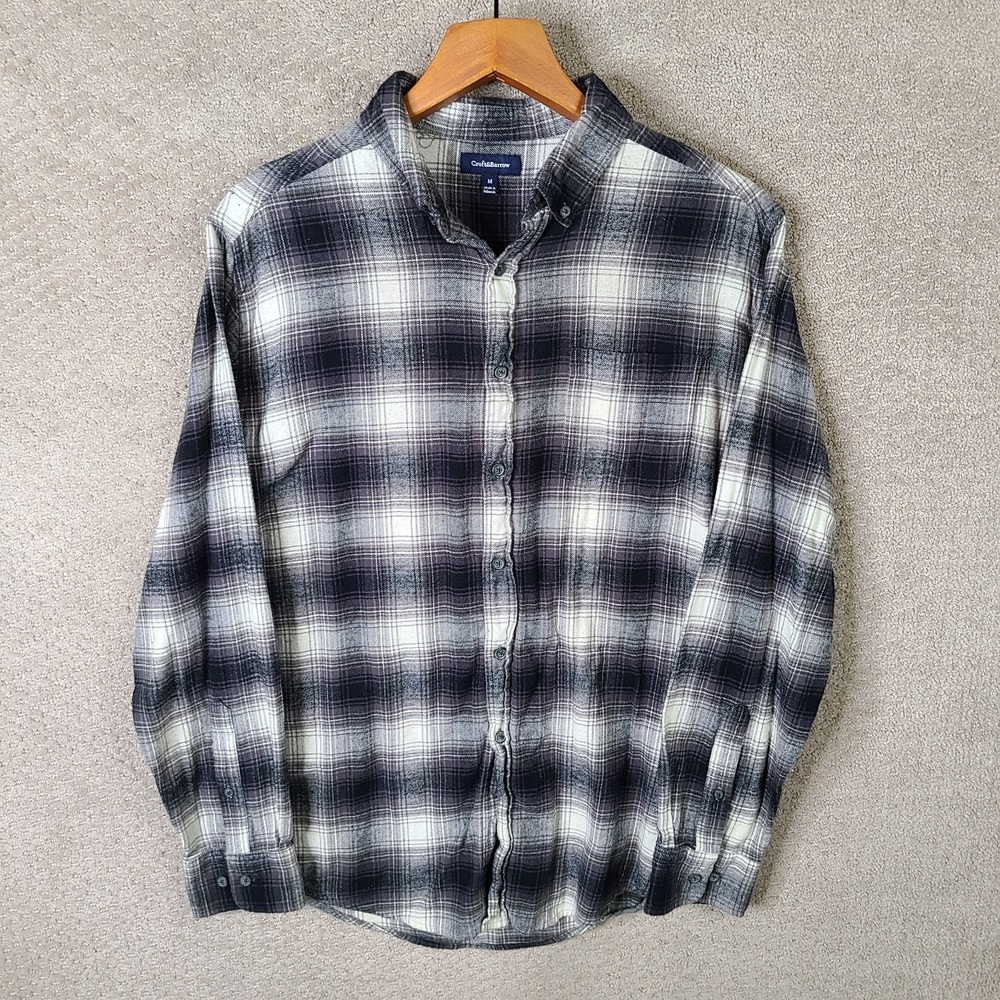 Croft‎ & Barrow Shirt Mens Medium Black Gray Plaid Flannel Button Down Cotton